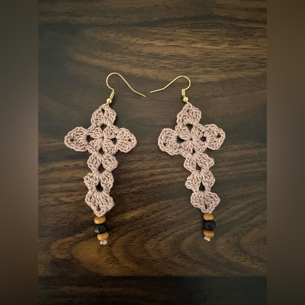 Handcrafted Crochet Cross Earrings✝️💕